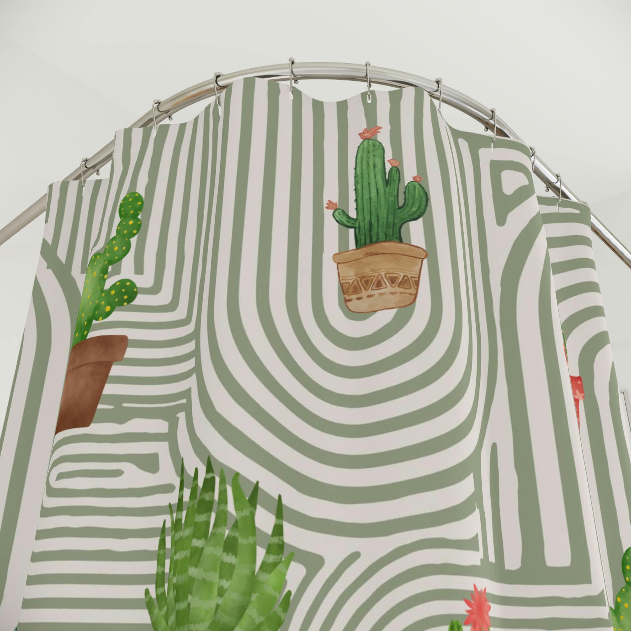 Cute Cactus Fabric Shower Curtain - Rustic Bathroom Accessory With Unique Design - Image 2