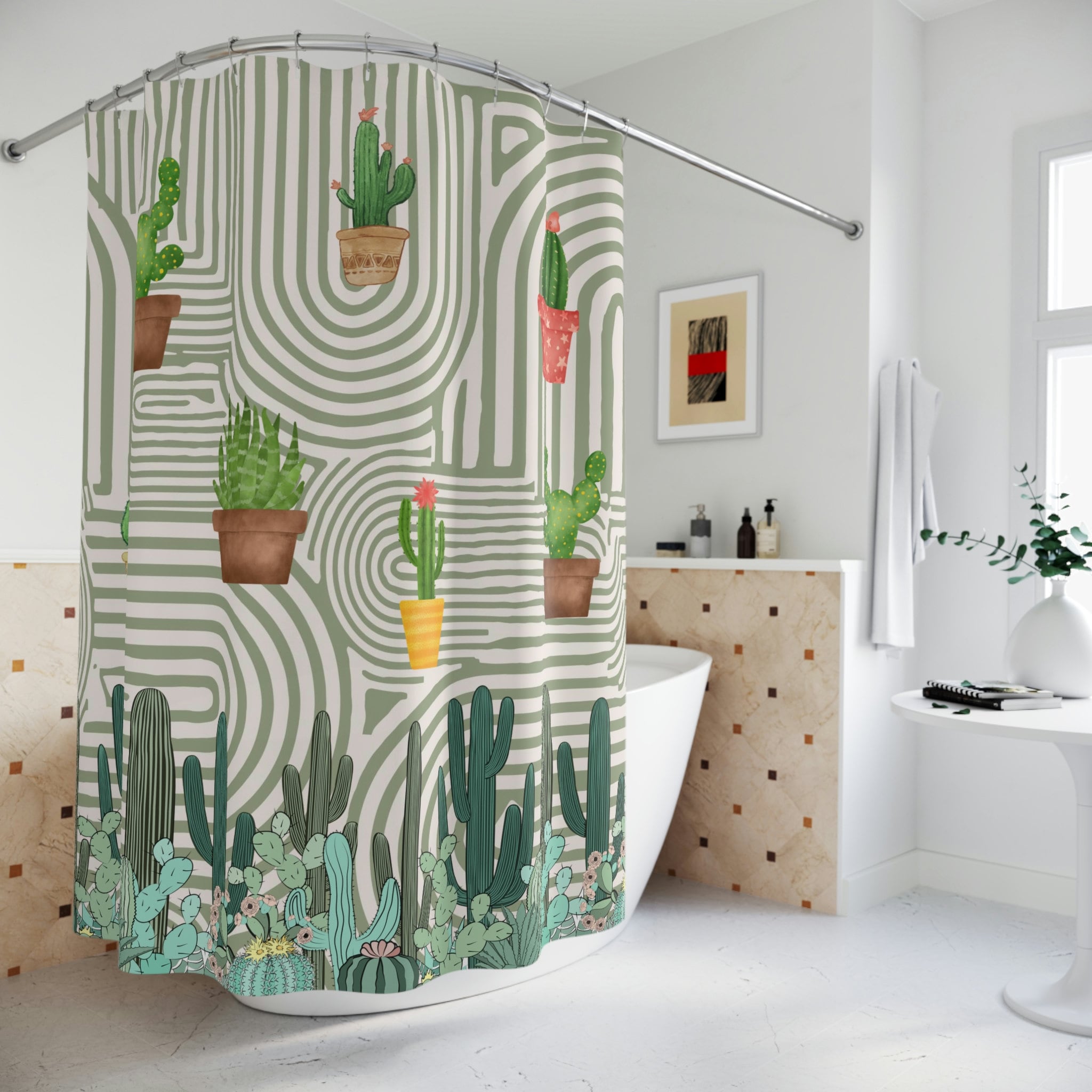 Cute Cactus Fabric Shower Curtain - Rustic Bathroom Accessory With Unique Design - Image 3