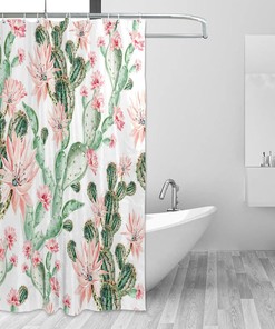 Cute Cactus Print Waterproof Fabric Shower Curtain for Bathroom Decor