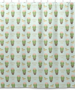 Cute Cactus Shower Curtain Modern Home Bathroom Hotel Spa Decorations Waterproof Fabric