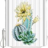 Cute Cactus Water Resistant Shower Curtain, Fun Bathroom Decor with Green and White Design