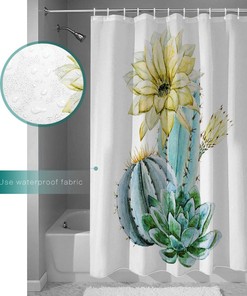 Cute Cactus Water Resistant Shower Curtain, Fun Bathroom Decor with Green and White Design