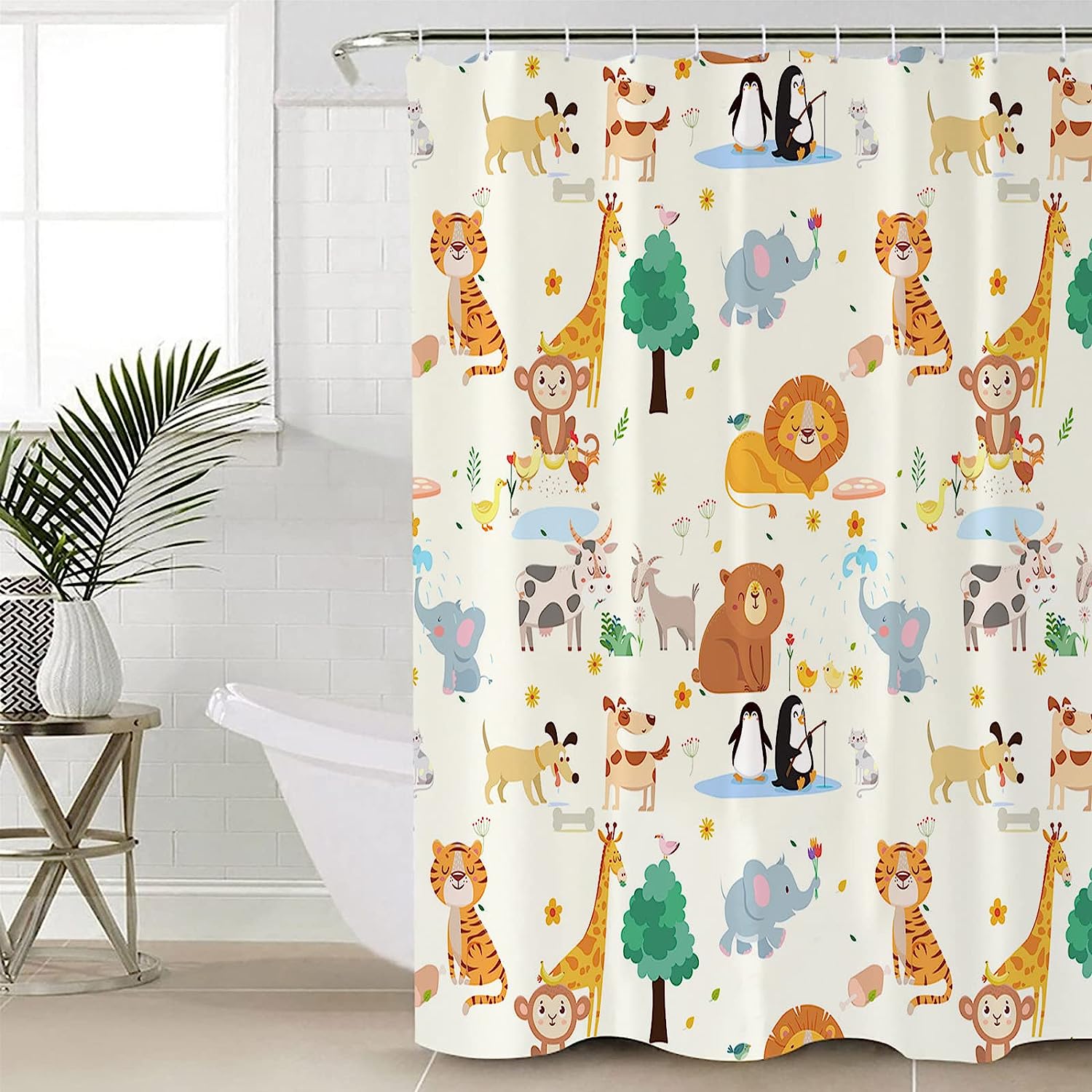 Cute Cartoon Animal Shower Curtain for Kids Bathroom