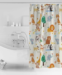 Cute Cartoon Animal Shower Curtain for Kids Bathroom