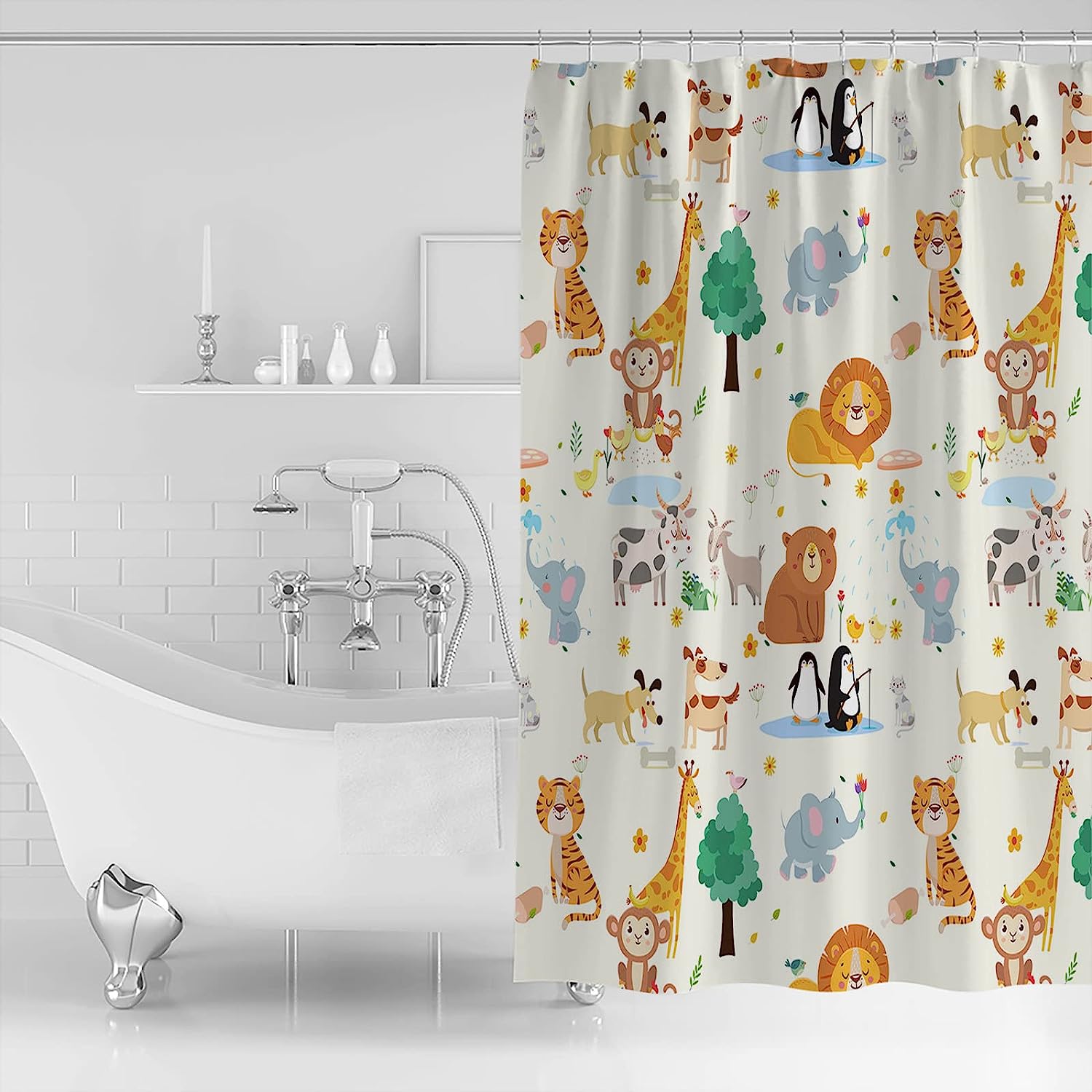 Cute Cartoon Animal Shower Curtain for Kids Bathroom
