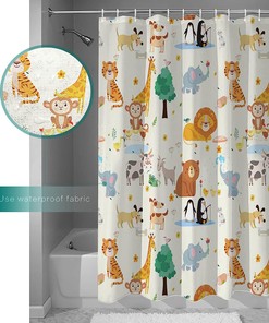 Cute Cartoon Animal Shower Curtain for Kids Bathroom