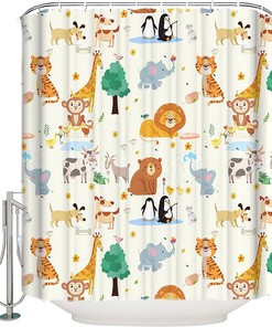 Cute Cartoon Animal Shower Curtain for Kids Bathroom