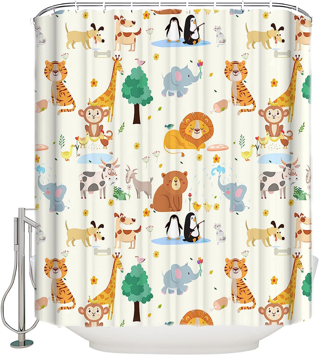 Cute Cartoon Animal Shower Curtain for Kids Bathroom