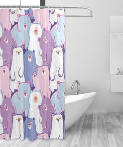Cute Cartoon Bear Print Fabric Shower Curtain for Bathroom Decoration