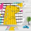 Cute Cartoon Dinosaur Shower Curtain In Black And White Stripes, Ideal For Kids' Bathroom Decor