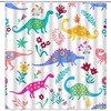 Cute Cartoon Dinosaur Shower Curtain With Floral Leaf Pattern For Kids, Teens And Pets