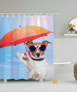 Cute Cartoon Dog Shower Curtain - Animal Lovers Bathroom Decorating