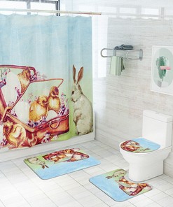 Cute Cartoon Easter Egg Chick And Rabbit Shower Curtain