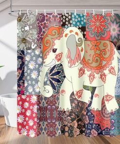 Cute Cartoon Elephant Shower Curtain for Kids Bathroom Fabric Home Decor 