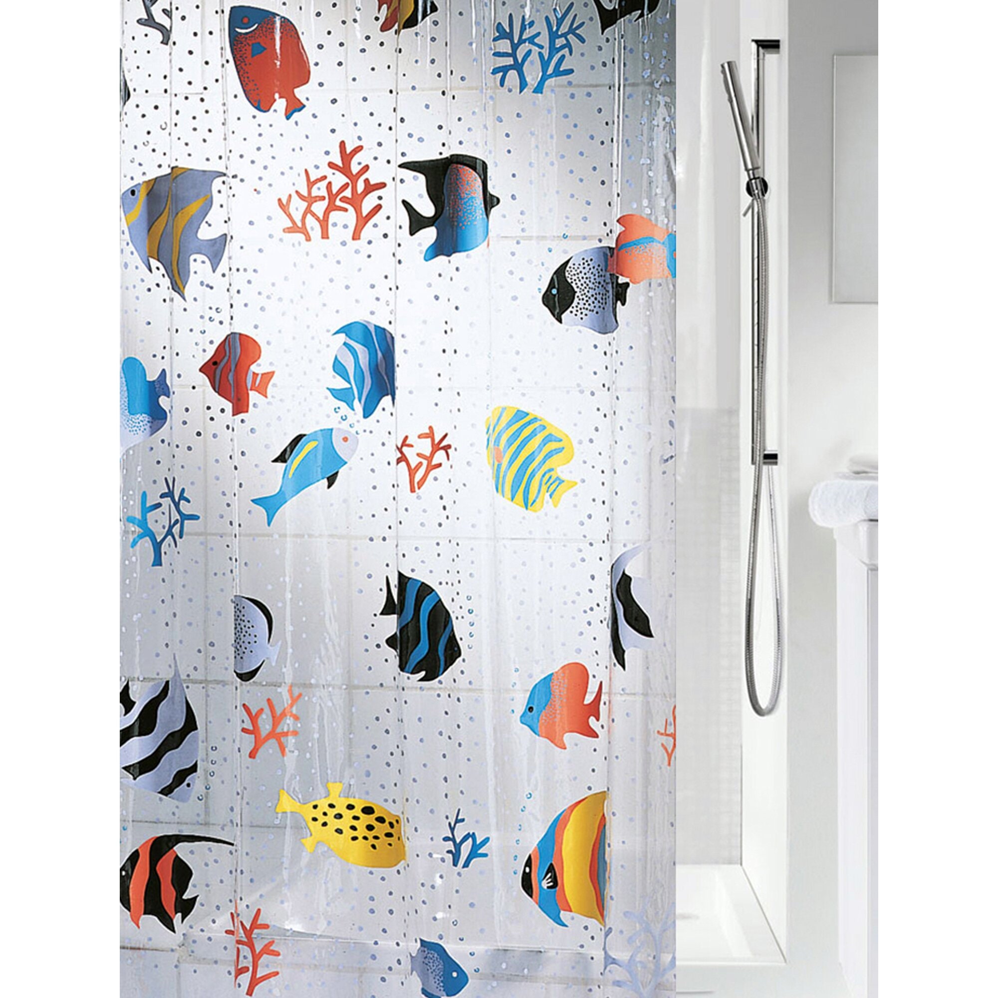Cute Cartoon Fish Shower Curtain With Transparent Shower Curtain For Kids Bathroom