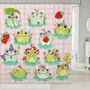 Cute Cartoon Frogs And Red Mushroom Strawberry Pattern Bath Curtain For Kids Bathroom