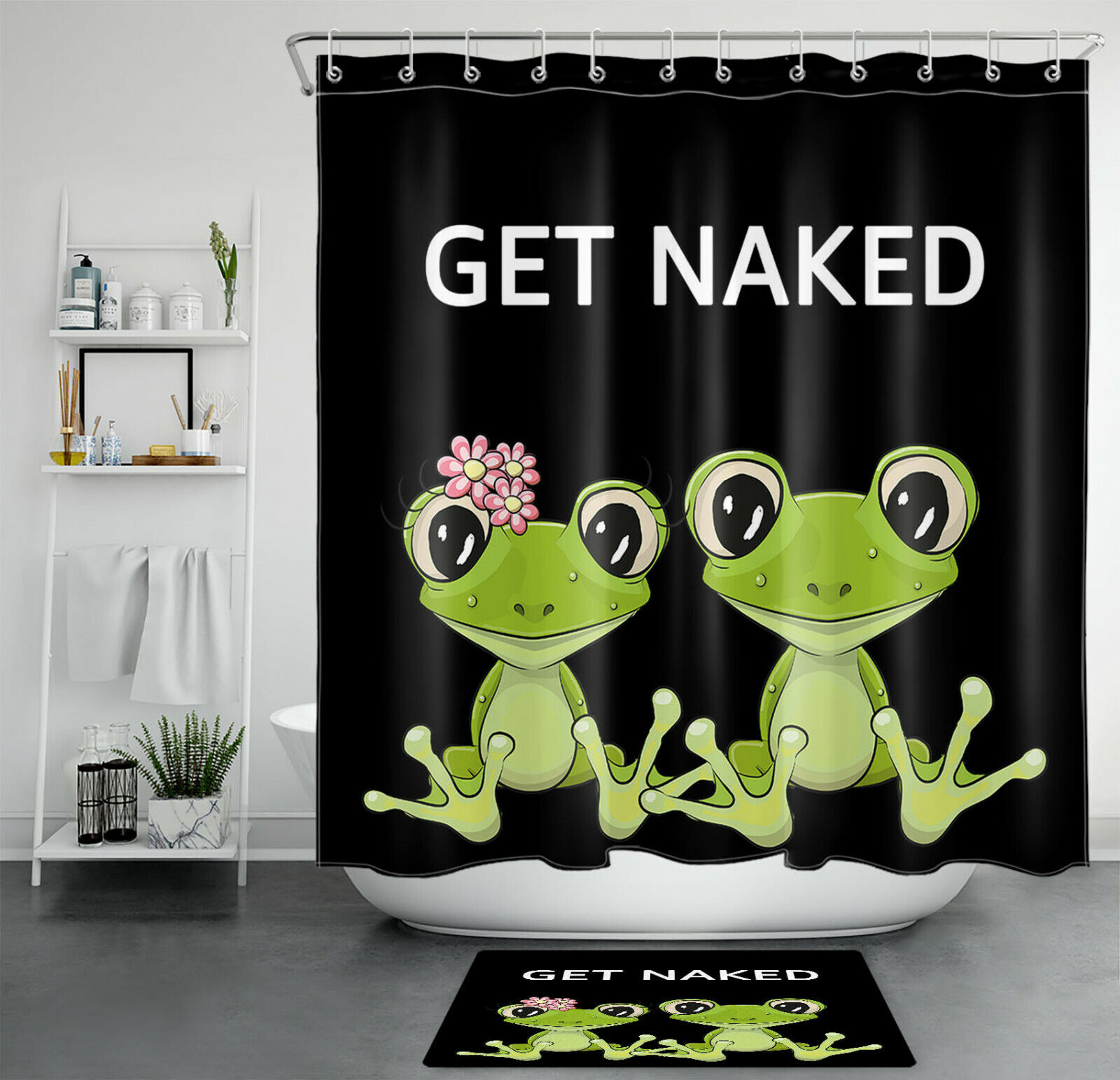 Cute Cartoon Happy Frog Design Fabric Shower Curtain For Your Bathroom
