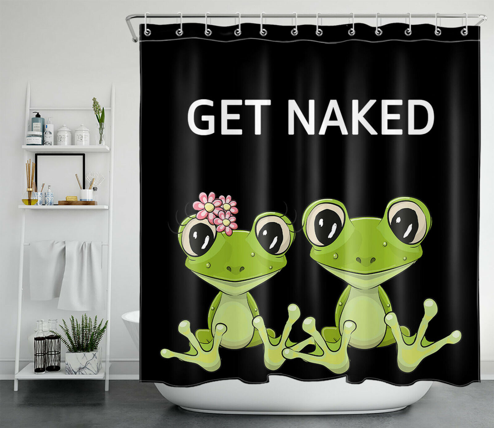 Cute Cartoon Happy Frog Design Fabric Shower Curtain For Your Bathroom - Image 2