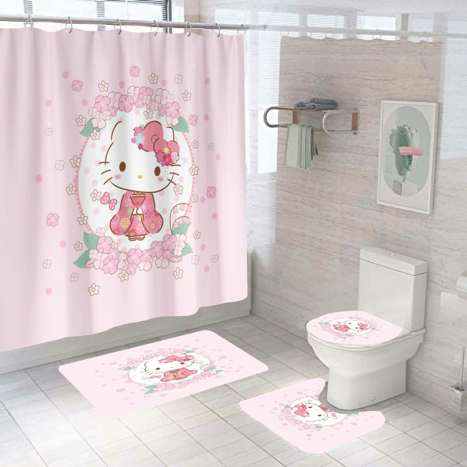 Cute Cartoon Hip Hop Octopus Shower Curtain And Bathmat For Your Bathroom