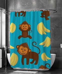 Cute Cartoon Little Monkey Kids Bathroom Shower Curtain