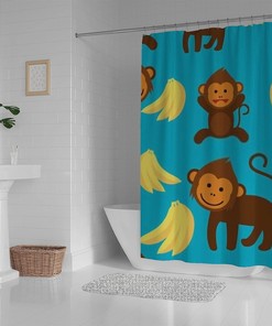 Cute Cartoon Little Monkey Kids Bathroom Shower Curtain