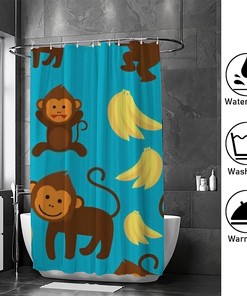 Cute Cartoon Little Monkey Kids Bathroom Shower Curtain