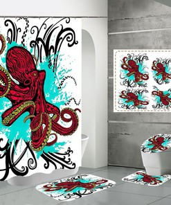 Cute Cartoon Octopus And The Sea Print Shower Curtain For Your Bathroom