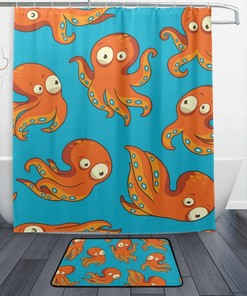 Cute Cartoon Octopus Shower Curtain, Playful Bathroom Accessory 