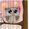 Cute Cartoon Owl Flowers On Tree Branch at Night Stars Light Restroom Shower Curtain