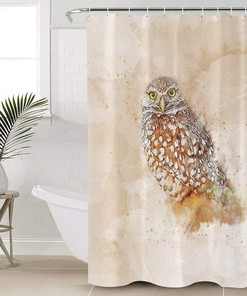 Cute Cartoon Owl Print Shower CurtainWaterproof Bathroom Liner for Women & Kids