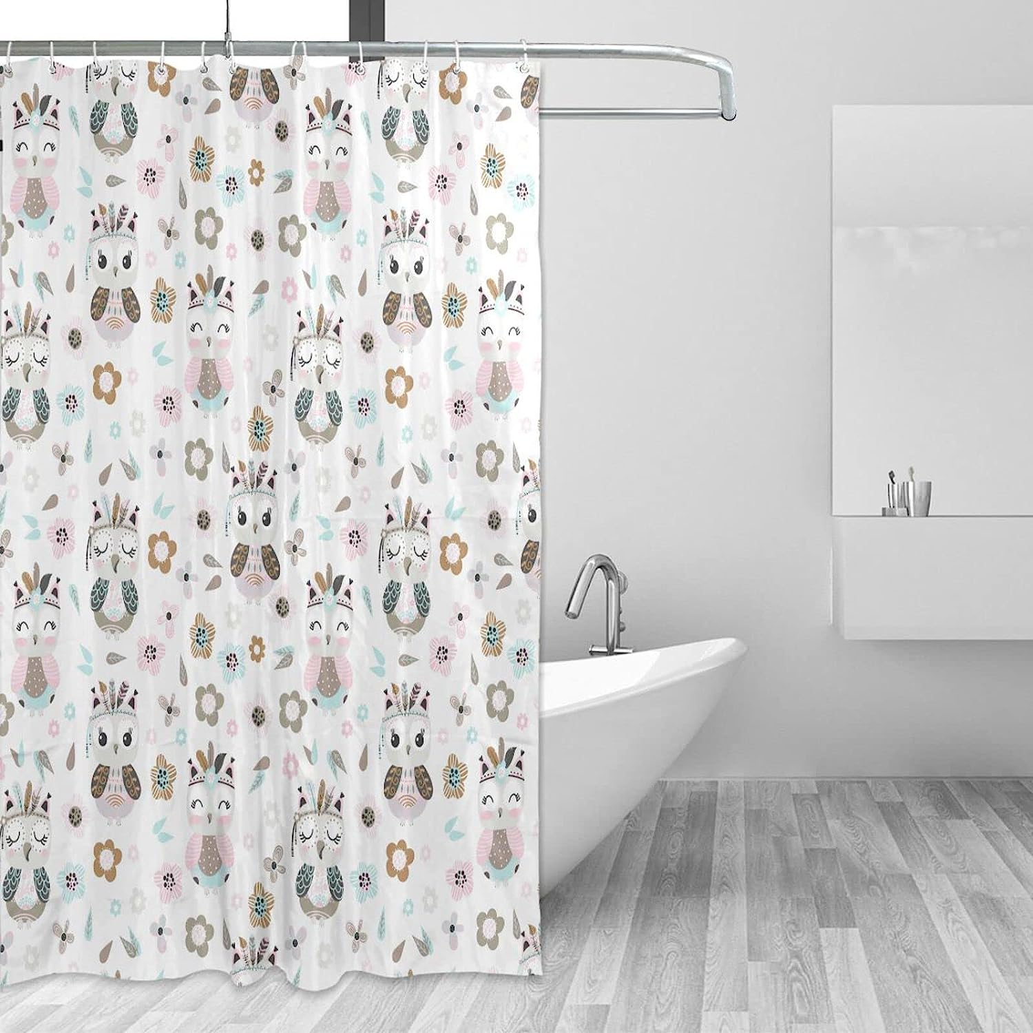 Cute Cartoon Owl Shower Curtain Modern Home Bathroom Hotel Spa Decorations Waterproof Fabric