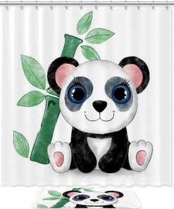 Cute Cartoon Panda And Bamboo Waterproof Shower Curtain For Bathroom Decor