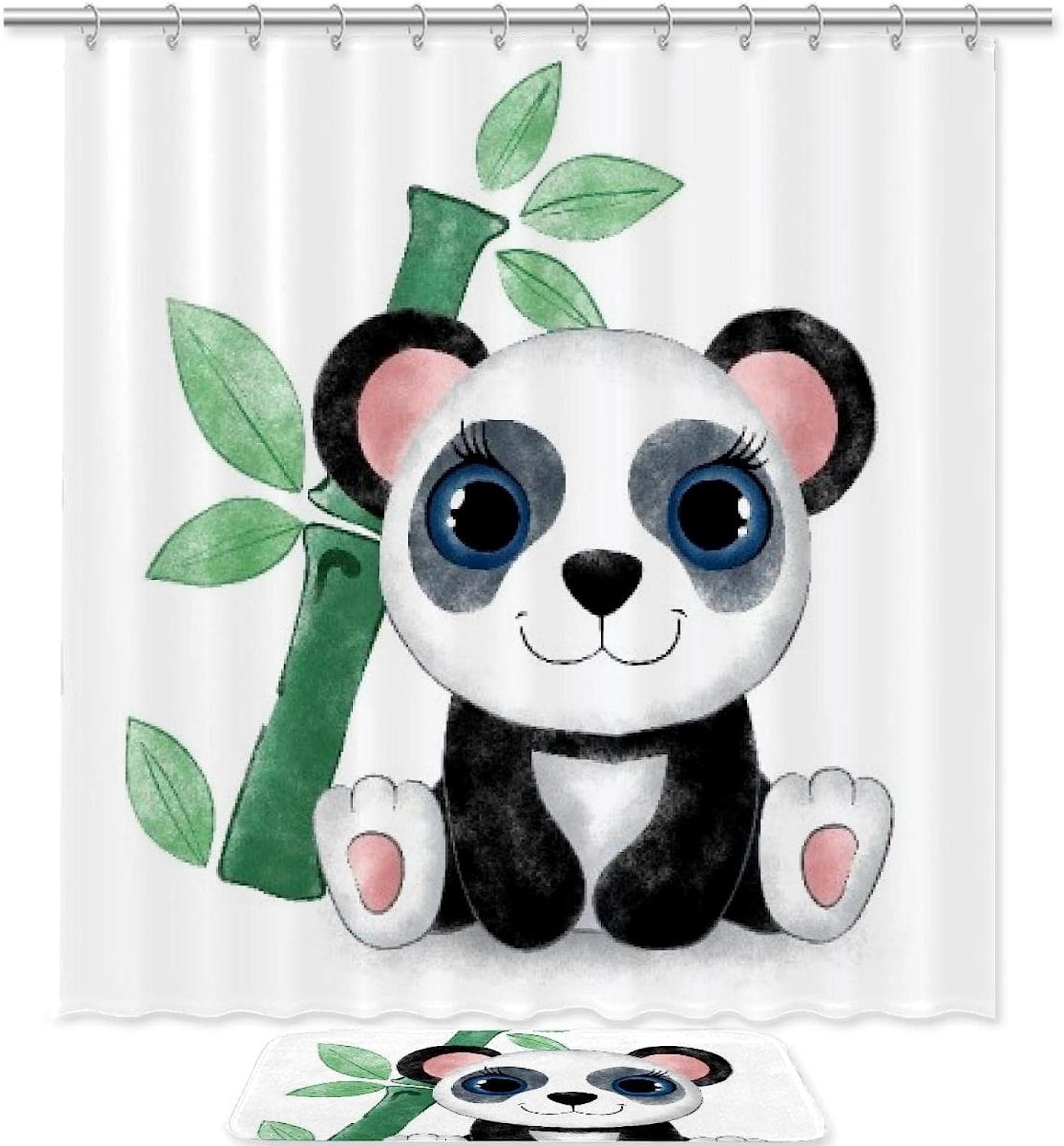 Cute Cartoon Panda And Bamboo Waterproof Shower Curtain For Bathroom Decor