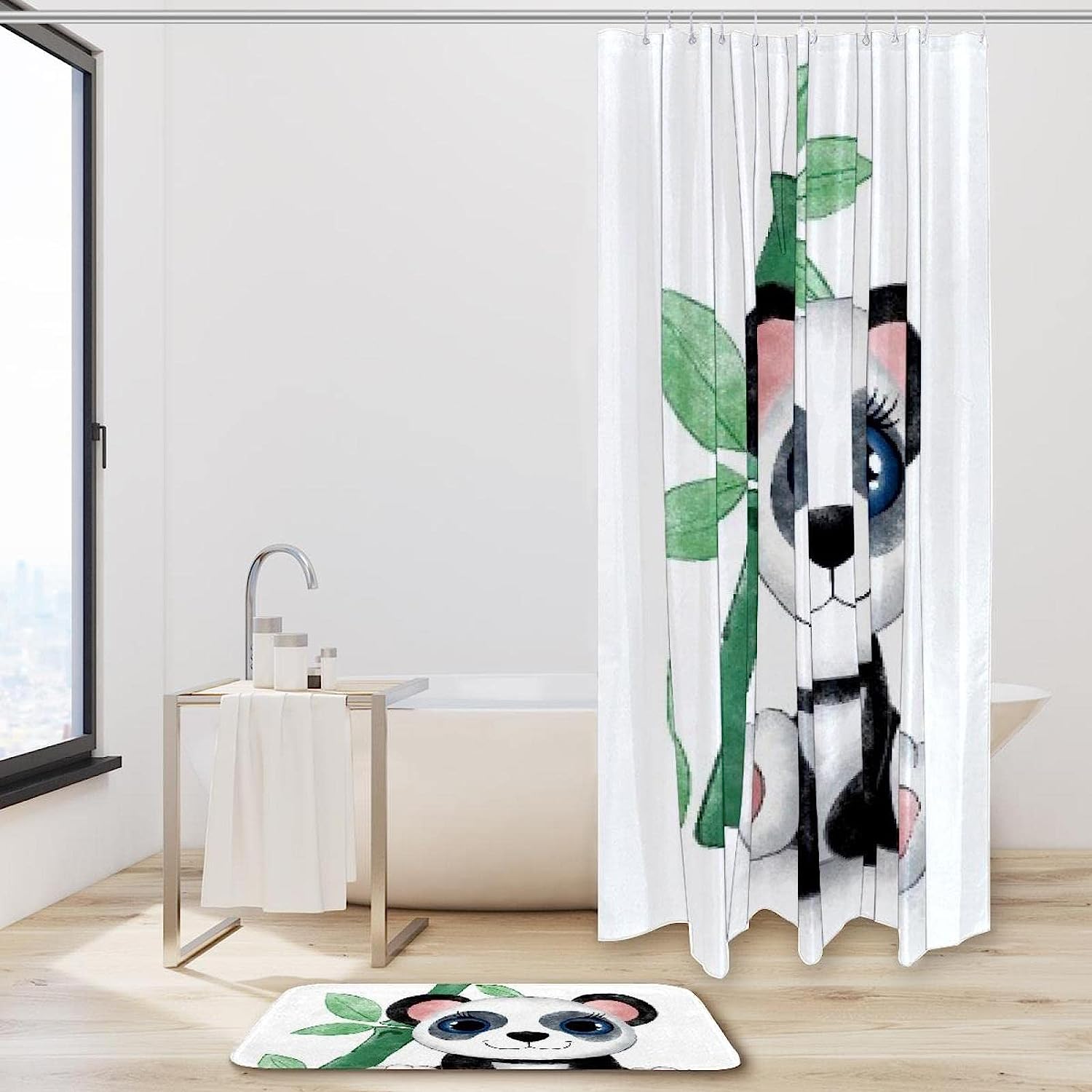Cute Cartoon Panda And Bamboo Waterproof Shower Curtain For Bathroom Decor - Image 2