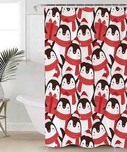 Cute Cartoon Penguin Christmas Shower Curtain - Waterproof Washable Bathroom Decor