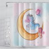 Cute Cartoon Pink Seahorse and Dream Moon Shower Curtain with Animal Design for Girly Bathtub Decor