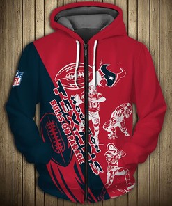 Cute Cartoon Player Houston Texans Hoodie 3D Zip Hoodie All Over Print For Fans