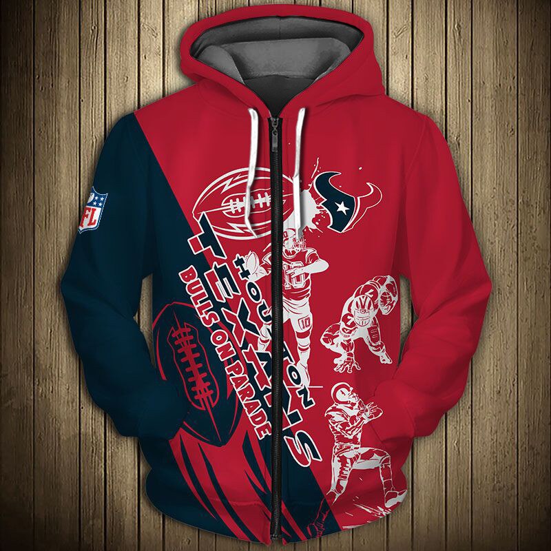 Cute Cartoon Player Houston Texans Hoodie 3D Zip Hoodie All Over Print For Fans