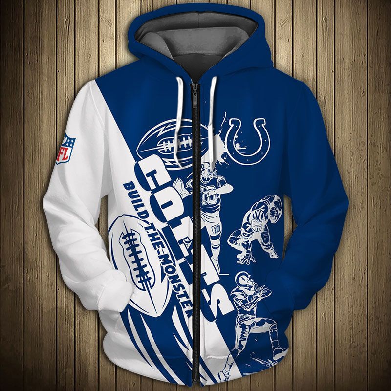 Cute Cartoon Player Indianapolis Colts Hoodie 3D Zip Hoodie All Over Print For Fans