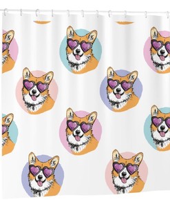 Cute Cartoon Puppy Corgi Shower Curtain For Kids And Dog Lovers