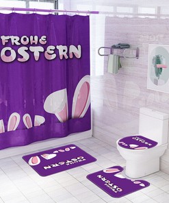 Cute Cartoon Rabbit Ears Easter Waterproof Shower Curtain For Bathroom Decor