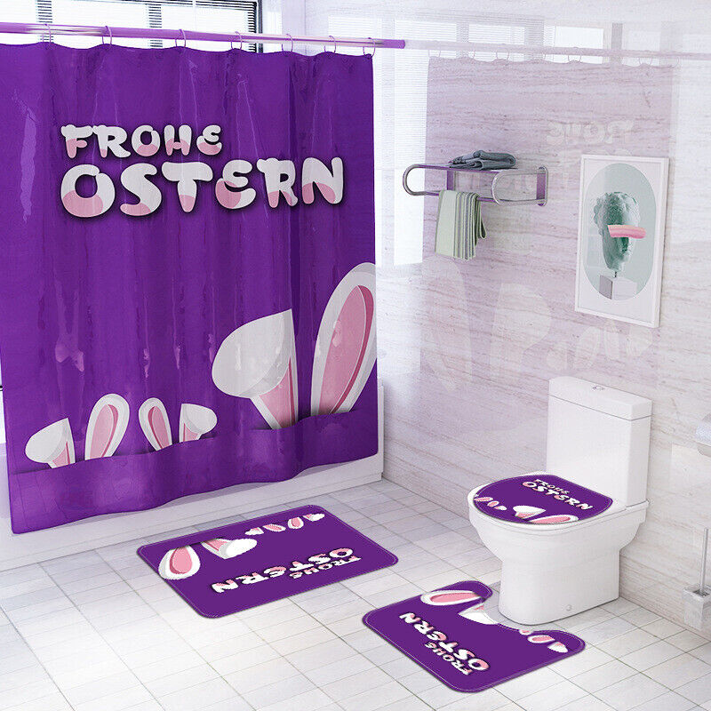 Cute Cartoon Rabbit Ears Easter Waterproof Shower Curtain For Bathroom Decor