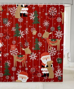 Cute Cartoon Santa Claus Merry Christmas Shower Curtain for Kids Bathroom Decor