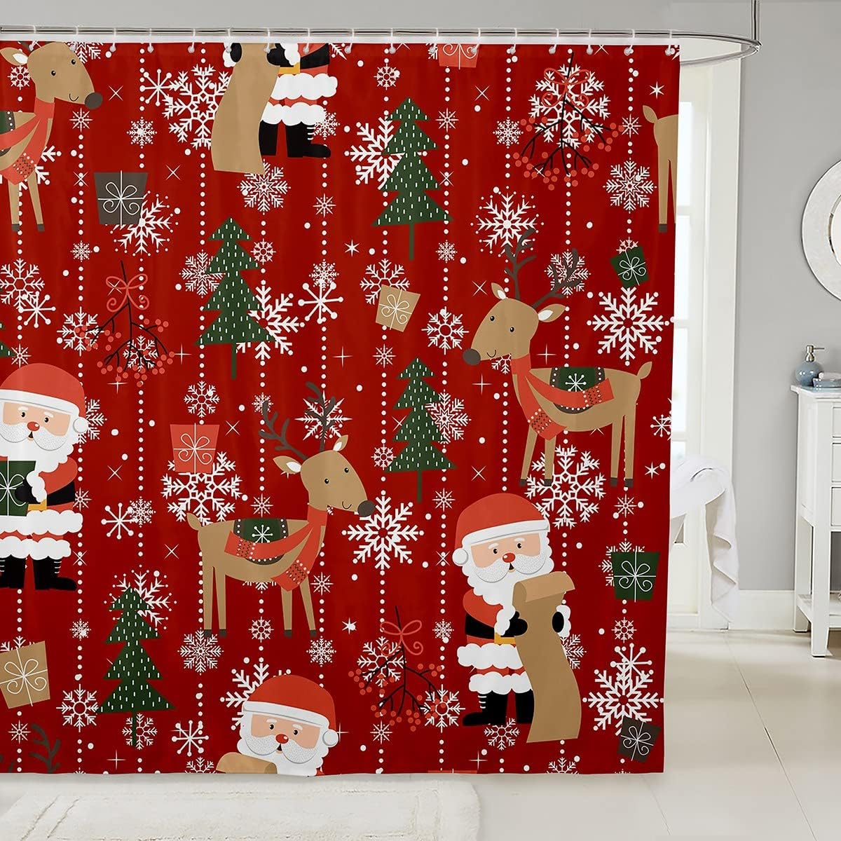 Cute Cartoon Santa Claus Merry Christmas Shower Curtain for Kids Bathroom Decor