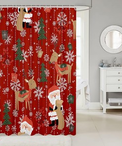 Cute Cartoon Santa Claus Merry Christmas Shower Curtain for Kids Bathroom Decor