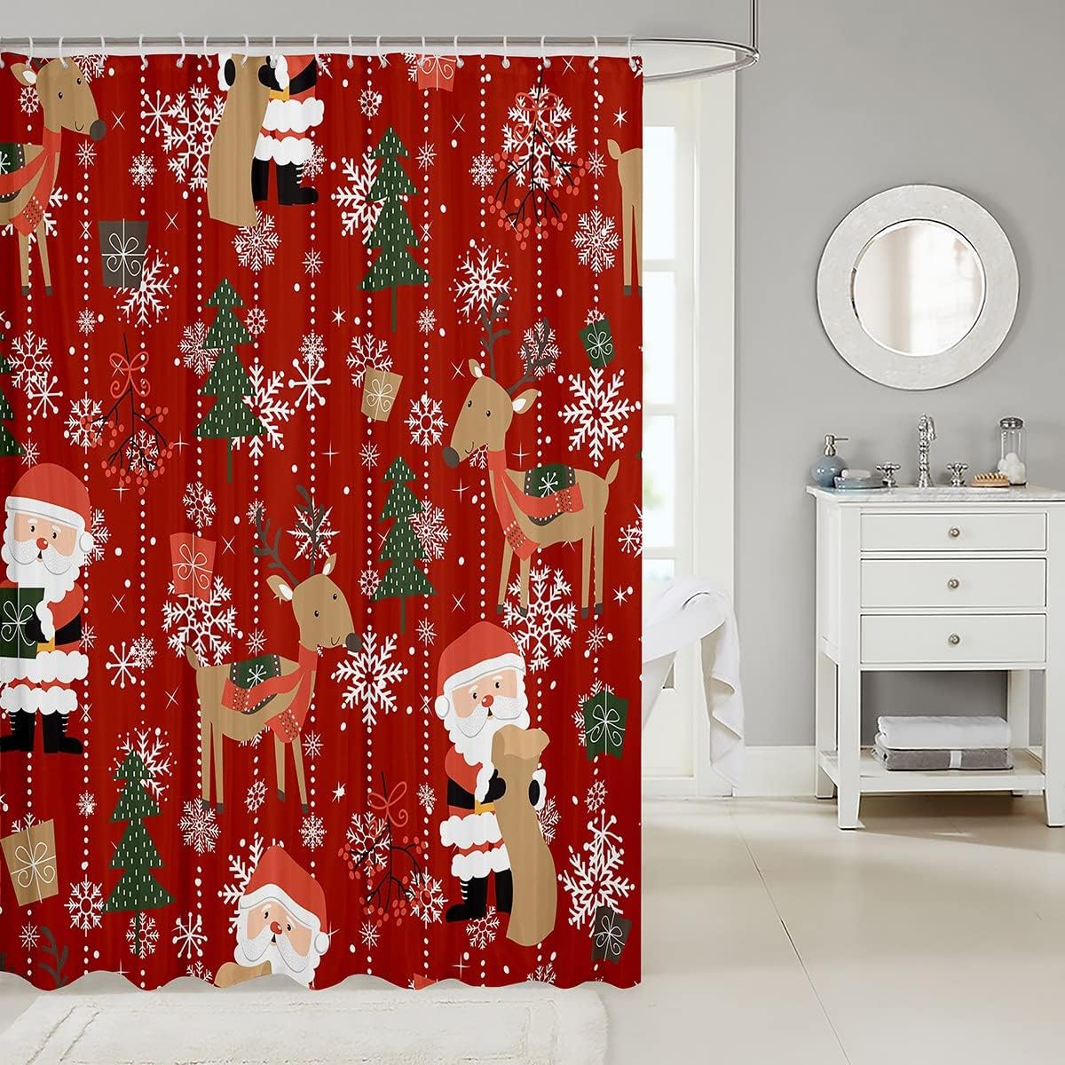 Cute Cartoon Santa Claus Merry Christmas Shower Curtain for Kids Bathroom Decor