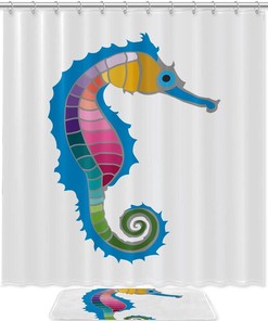 Cute Cartoon Seahorse Waterproof Shower Curtain For Bathroom Decor
