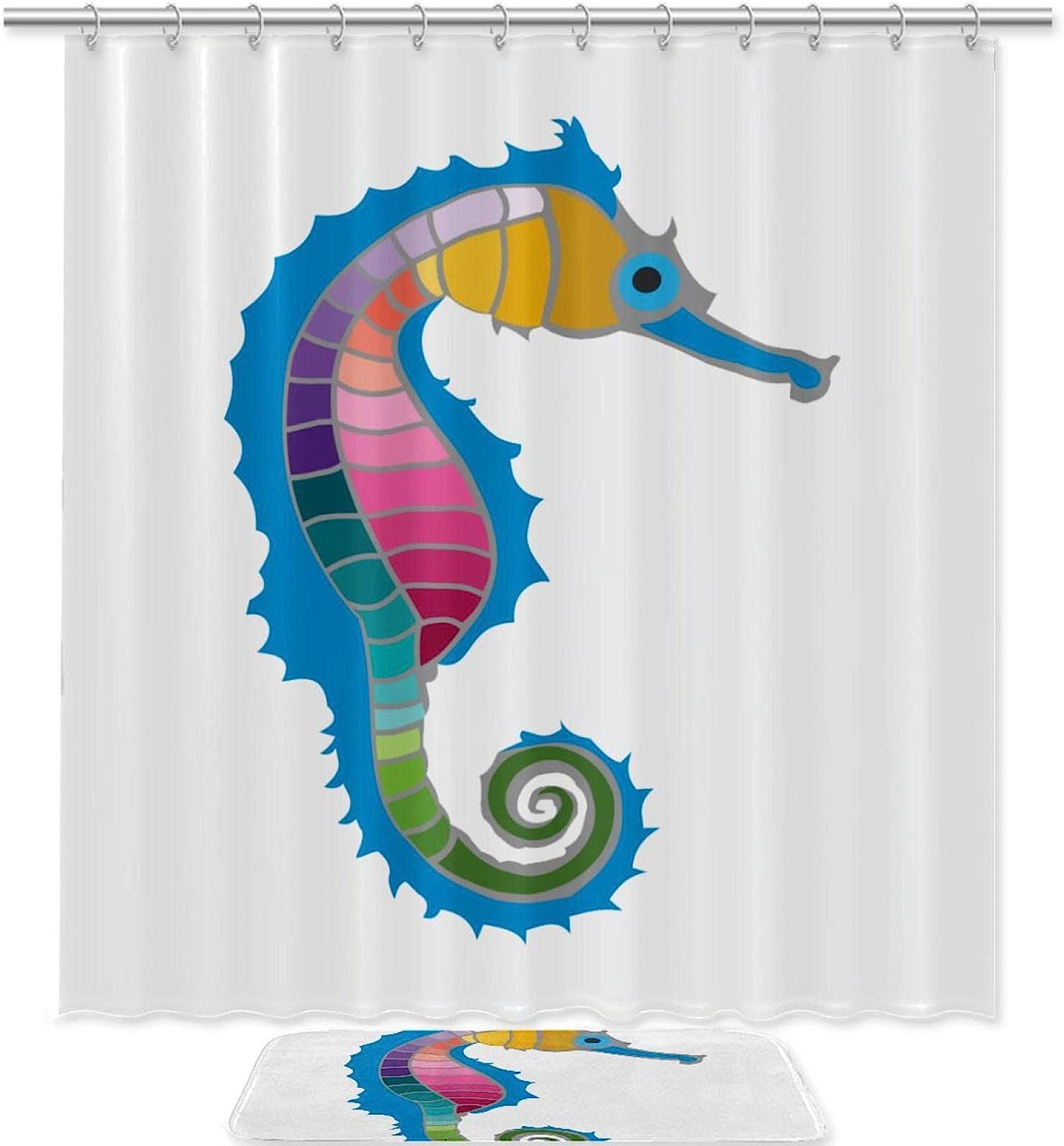 Cute Cartoon Seahorse Waterproof Shower Curtain For Bathroom Decor