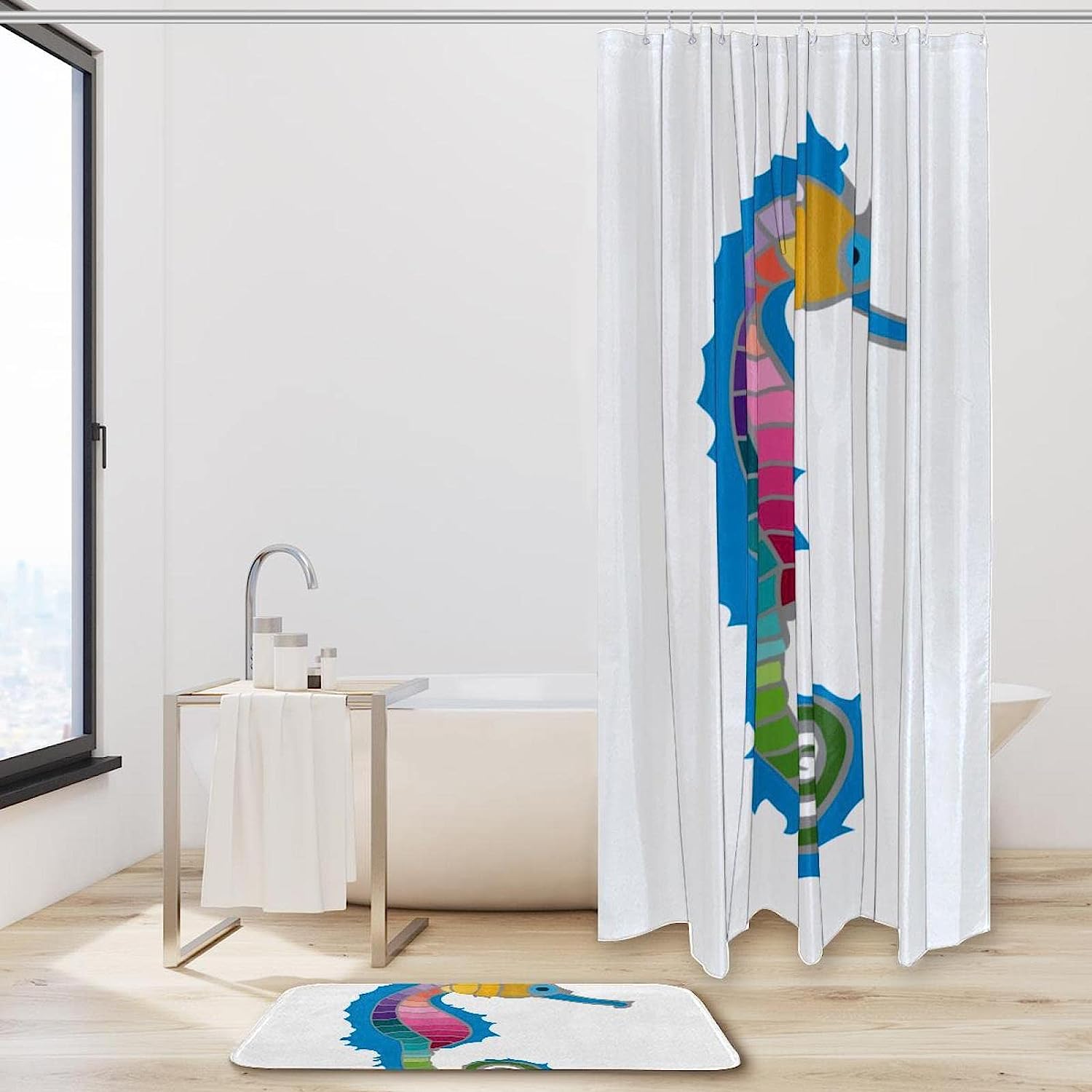 Cute Cartoon Seahorse Waterproof Shower Curtain For Bathroom Decor - Image 2