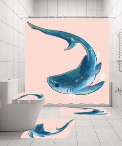 Cute Cartoon Shark Waterproof Shower Curtain For Bathroom Decor